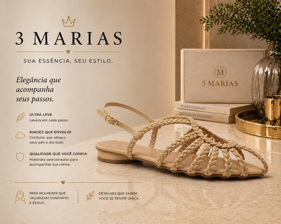Sandália Salto Baixo Bico Folha - 3 Marias